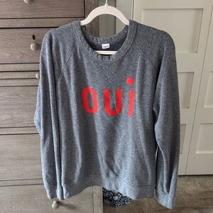 Clare V Gray and Red 'Oui' Sweatshirt